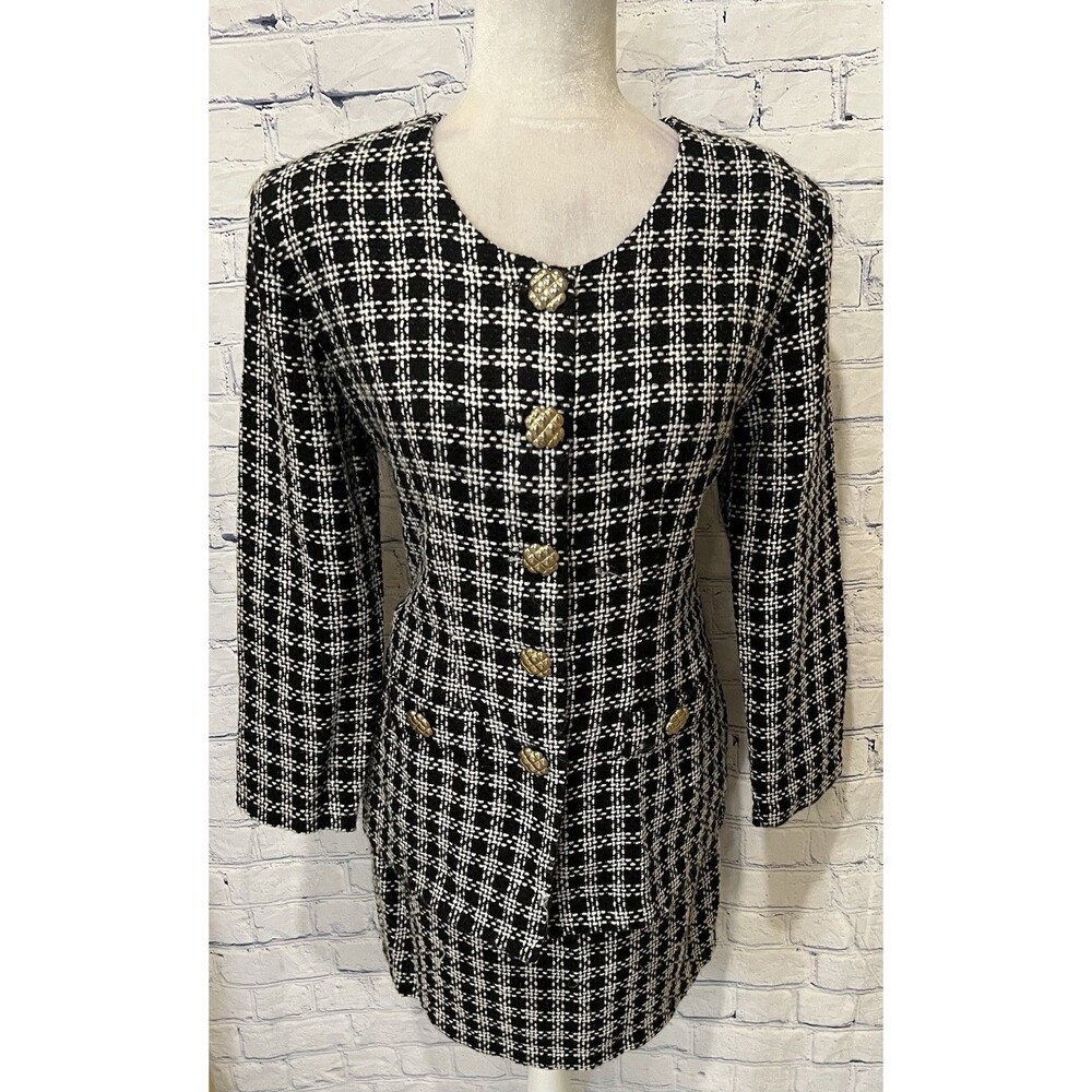 Vintage Rampage Skirt Suit Juniors Black White Houndstooth Career Y2K 90s Medium